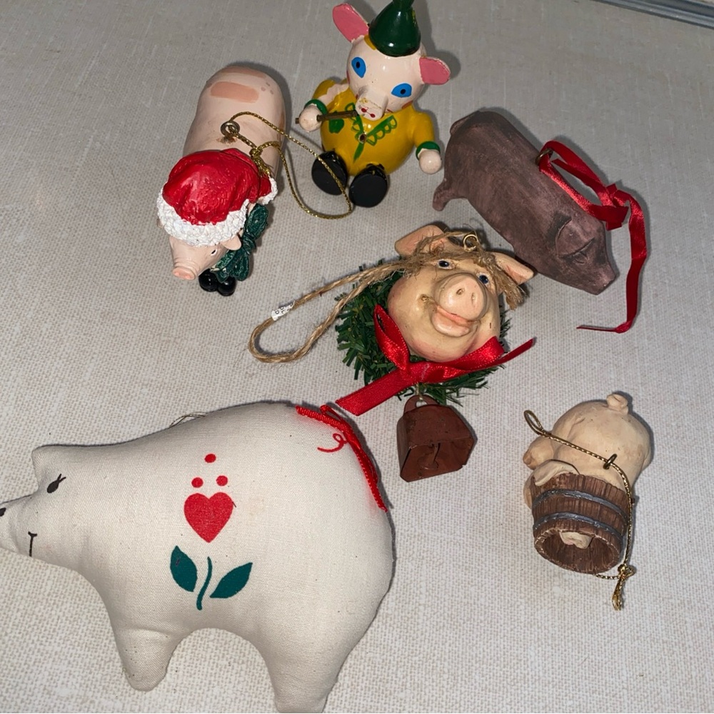 Vintage Farm‎ PIG Christmas Ornaments Lot (6)